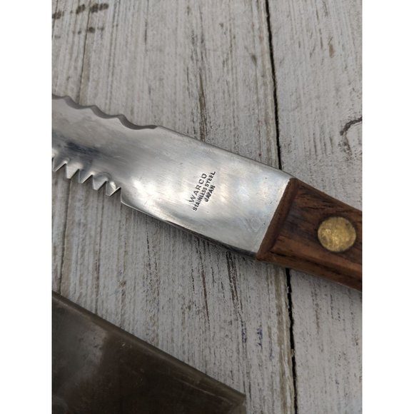 Vintage Warco #2 Stainless Double Sided Knife Philgas Oil Wood Handle Slice Car - Picture 4 of 8